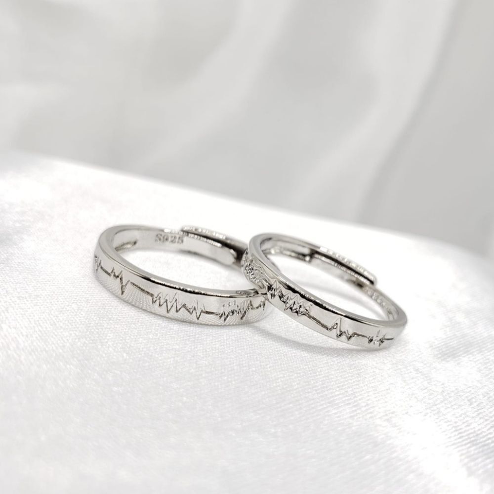Brand New S925 Silver Heart Beat Pattern Couple Rings